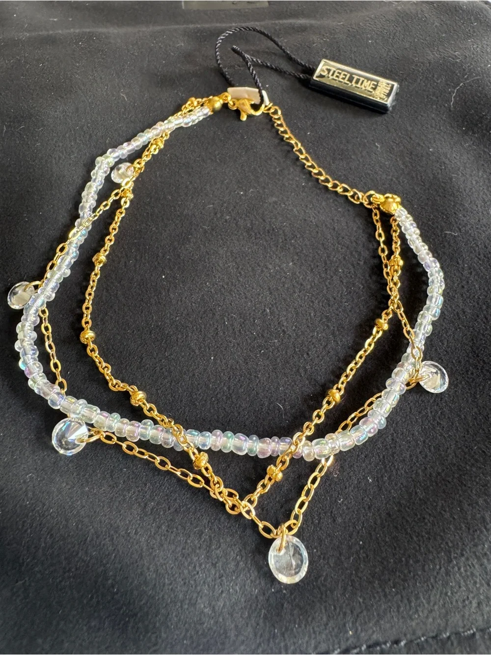 Egyptian Fashion Anklet Bracelet- Gold Tone Beaded Crystal Dangle Boho